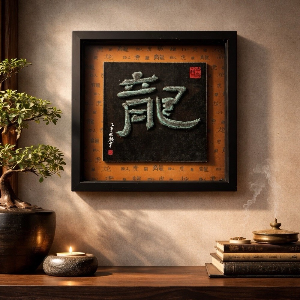 Asian Tiger Shadow Box Wall Art Feng Shui Decor Raised Relief Chinese Dragon 13"